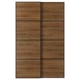 A pair of wooden sliding closet doors with black frames and a pressurized film.