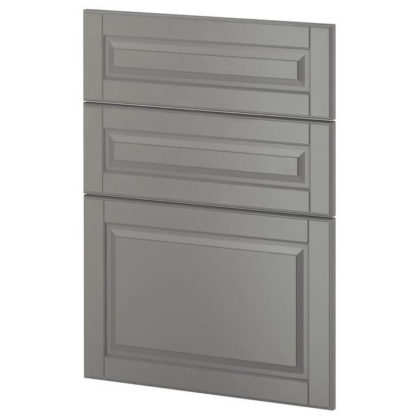 Modern gray METOD kitchen drawers with beveled edges.