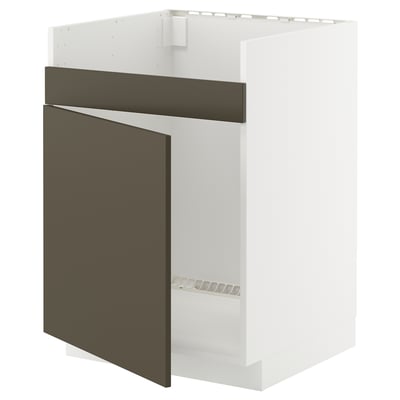 METOD kitchen cabinet, dark brown/beige, modern style, white interior, open front.