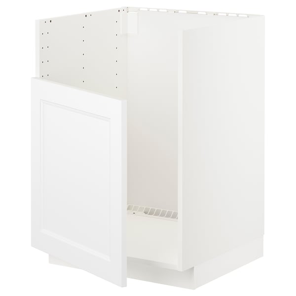 Depicts a white ikea METOD kitchen cabinet, featuring a modern, minimalist design with clean lines and a single door.