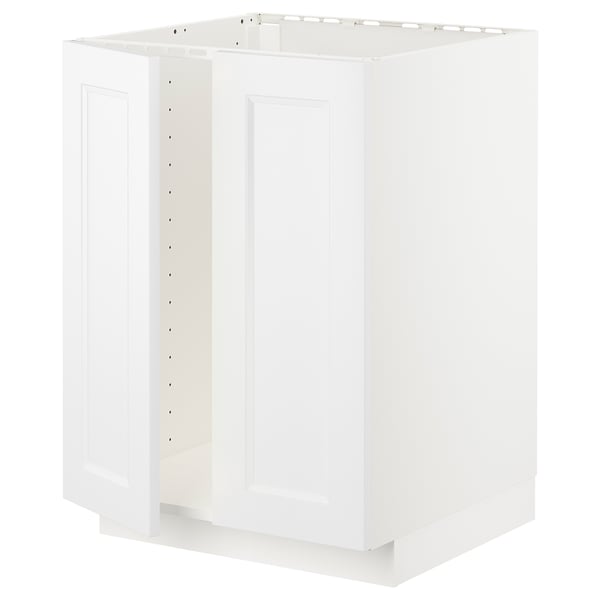 White METOD kitchen cabinet, rectangular, modern, with smooth surfaces and snap-on hinges.