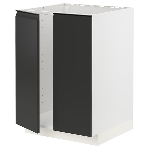 Modern black & white METOD kitchen cabinet, matte door with sleek handle, minimalist design.
