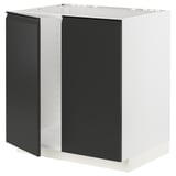 Ikea METOD kitchen cabinet in white with black doors, modern design.