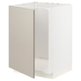 A white METOD kitchen cabinet with beige stensund doors, featuring a rectangular shape and modern design, supported by a sturdy frame.