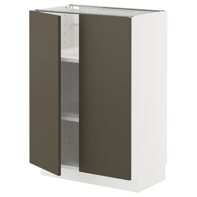 Open METOD cabinet: dark brown doors, white base, adjustable shelves.