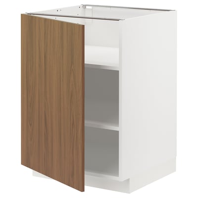 White METOD cabinet, single walnut door, adjustable shelf.