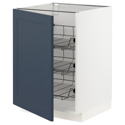 Blue-white cabinet, METOD series, with pull-out wire baskets, modern traditional design.