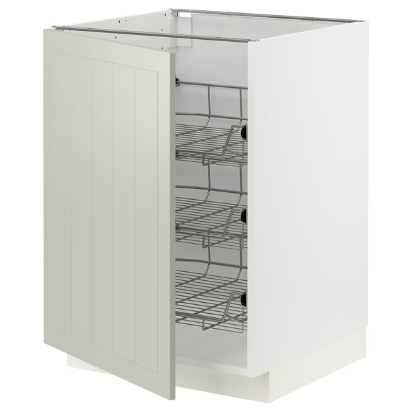METOD kitchen cabinet in green with pull-out wire shelves.