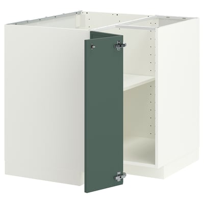 METOD Corner base cabinet with shelf, white/Aspudden dark grey-green, 88x88 cm