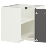 METOD Corner base cabinet with shelf, white/Voxtorp dark grey, 88x88 cm