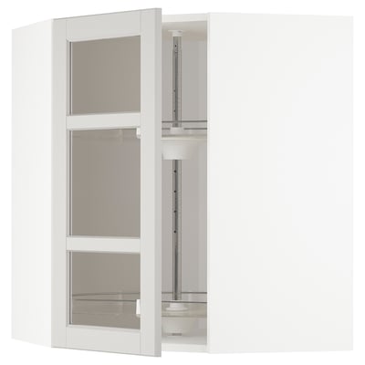 White METOD kitchen cabinet with glass doors and bevelled edges, adjustable shelf.
