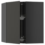 Black ikea METOD kitchen cabinet with glass shelf, square, sleek modern design.