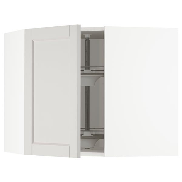 METOD kitchen cabinet - grey with glass shelf, adjustable, beveled edges.