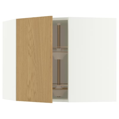 Auspen: METOD wall cabinet, light wood, white interior, glass shelf, adjustable.
