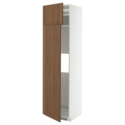 METOD kitchen cabinet, white & walnut doors, tall, 3 shelves, modern design.