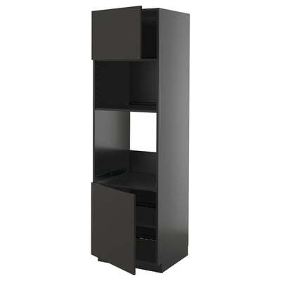 Modern black kitchen cabinet, METOD. Tall with open shelves, adjustable and two doors.