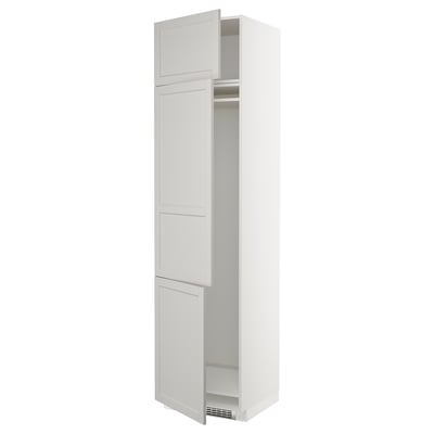 White METOD tall cabinet, classic design with bevelled edges, birch and fibreboard materials, adjustable shelf, left or right door mount.