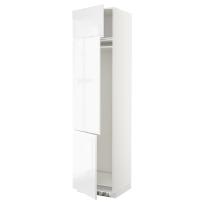 White glossy cabinet, vertical design, integrated handles, modern style.