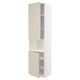 A METOD kitchen unit with beige havstorp doors, featuring two open compartments and an adjustable shelf inside, all in a clean, modern design.
