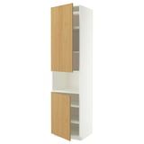 METOD High cab f micro w 2 doors/shelves, white/Sinarp oak veneer, 60x60x240 cm