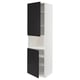 White and black ikea METOD kitchen unit with open doors.