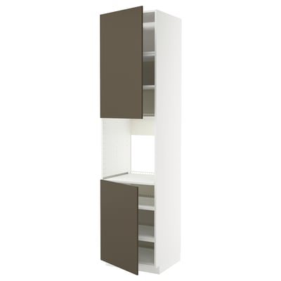 METOD kitchen unit, white with dark brown doors, adjustable shelves, tall and rectangular shape.