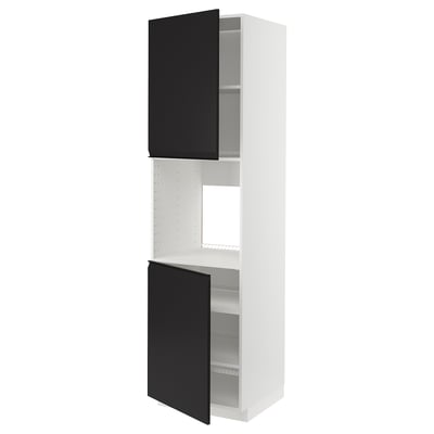 METOD kitchen unit with black doors, white frame, adjustable shelves, modern design.