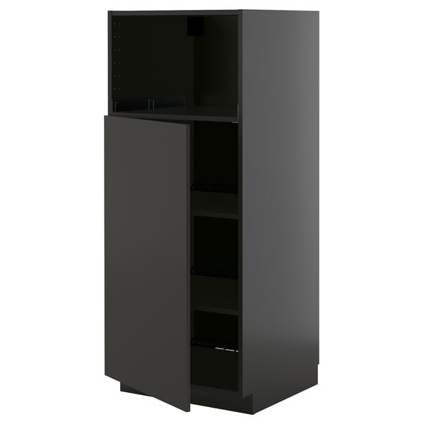 METOD High cabinet f built-in appliances, black-grey/Nickebo matt anthracite, 60x60x140 cm