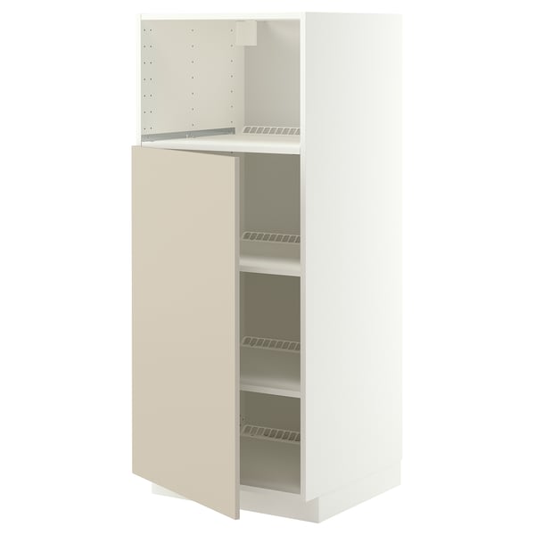 METOD High cabinet f built-in appliances, white/Havstorp beige, 60x60x140 cm