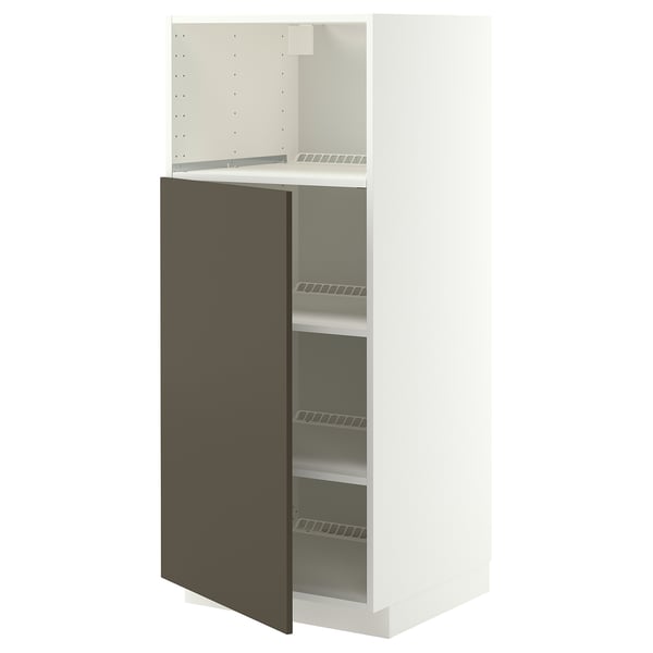 METOD High cabinet f built-in appliances, white/Havstorp brown-beige, 60x60x140 cm