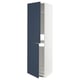 Blue and white kitchen cabinet with adjustable shelves and two doors.