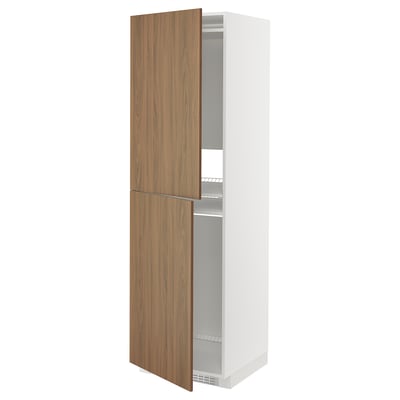 METOD kitchen cabinet: tall white unit with wooden doors, adjustable shelves.