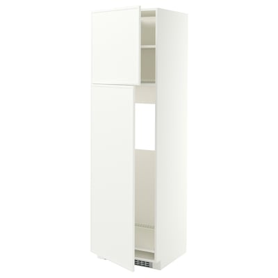 METOD High cabinet for fridge w 2 doors, white/Aspudden matt white, 60x60x200 cm