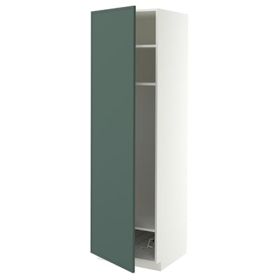 METOD High cabinet w shelves/wire basket, white/Aspudden dark grey-green, 60x60x200 cm