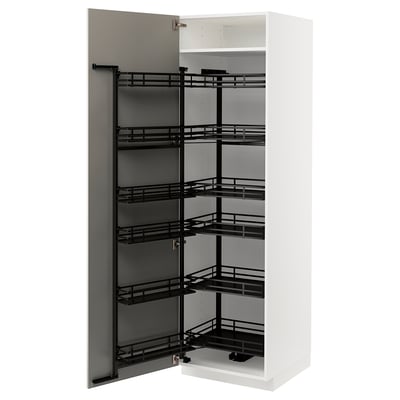White METOD kitchen cabinet with black pull-out shelves.
