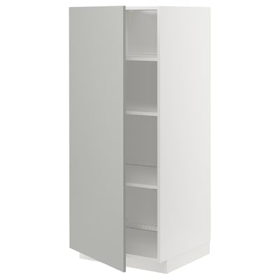 A white METOD kitchen cabinet with a sleek, modern design. It has multiple shelves inside.