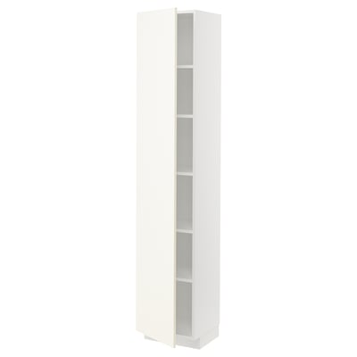 White METOD cabinet with open shelves, slim design.