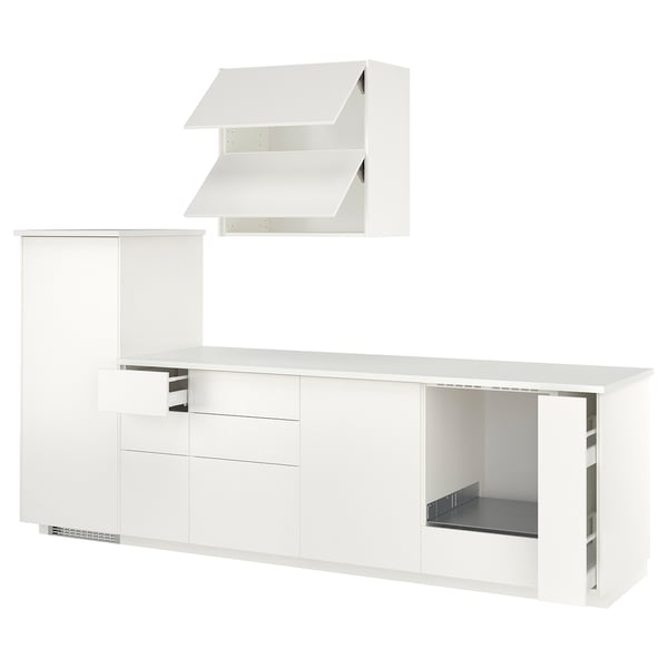 METOD Kitchen, white/Veddinge white, 307x60x227 cm