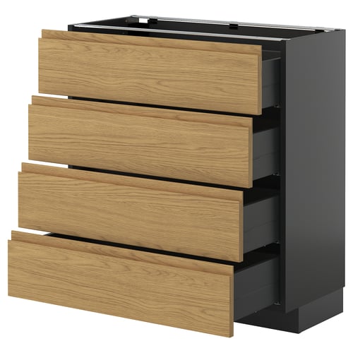 Black & oak METOD kitchen unit with 4 minimalist drawers