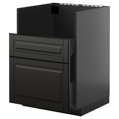 Black METOD kitchen cabinet with beveled bodbyn fronts, three drawers, sturdy frame, smooth drawers with dampers.