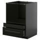 METOD black kitchen cabinet with drawers, modern design, metallic and wood finish.