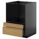 METOD kitchen cabinet in black with wooden drawers. Rectangular shape, open top.