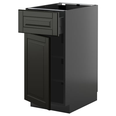 Modern dark grey kitchen cabinet with beveled edges and single drawer.