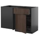 METOD kitchen unit, dark brown sinarp, oak veneer, corner base cabinet with shelves.