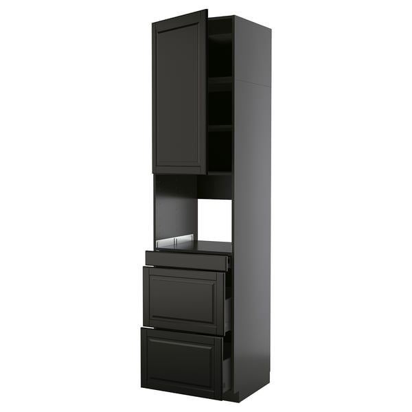 METOD / KNIVSHULT Hi cab f micro combi w door/3 drwrs, black-grey/Bodbyn black, 60x60x240 cm