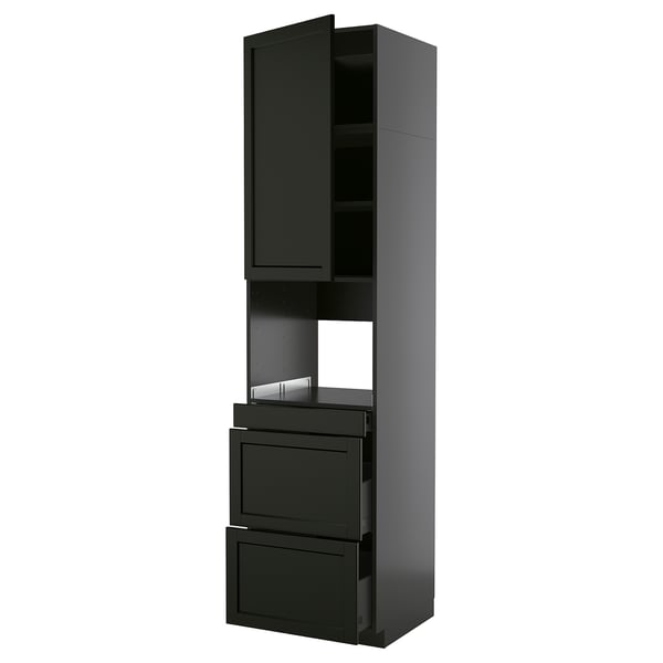 METOD / KNIVSHULT Hi cab f micro combi w door/3 drwrs, black-grey/Lerhyttan black stained, 60x60x240 cm