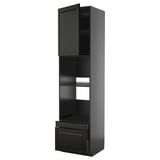 Black modern tall kitchen unit with closed top, open shelf, and drawer.