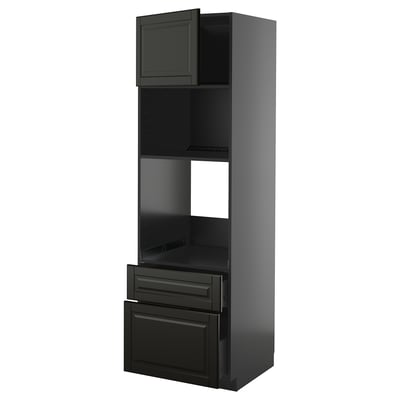 Black METOD kitchen unit with shelf and drawers, modern design.