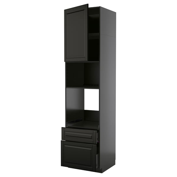METOD / KNIVSHULT High cabinet f built-in appliances, black-grey/Bodbyn black, 60x60x240 cm
