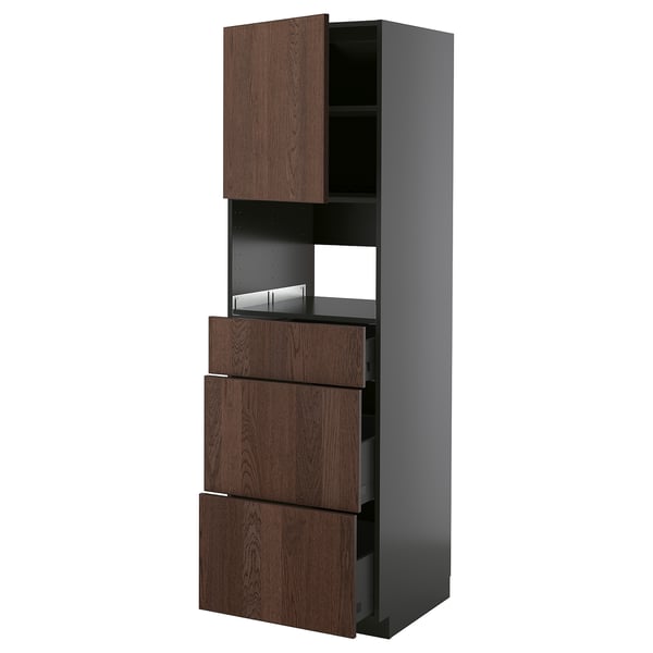 METOD / KNIVSHULT High cabinet f built-in appliances, black-grey/Sinarp brown, 60x60x200 cm